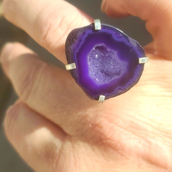 New Solar Quartz Agate Druzy 925 Silver Ring. - Picture 7 of 14